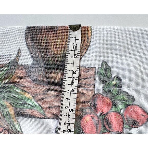 Vintage 60s curtain, fruits, baskets and wine bottles, kitchen panel, rod header - Picture 10 of 10